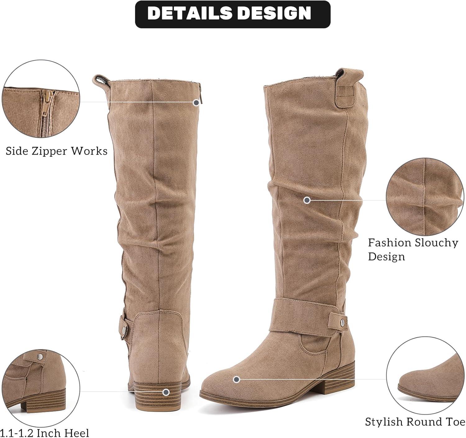 imageWomens Slouchy Knee High Boots Comfortable Wide Calf Platform Flat Tall Boot Stylish Round Toe Fall Winter Casual Boots for WomenBeige Mf 124