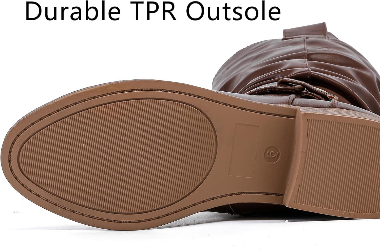 imageWomens Slouchy Knee High Boots Comfortable Wide Calf Platform Flat Tall Boot Stylish Round Toe Fall Winter Casual Boots for WomenBrown Pu 124