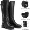 imageKnee High Boots for Women Classic Comfort Riding Combat Boot Round Toe Side Zipper Long Tall Fall Winter Womens BootsBlack Pu 267