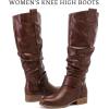 imageWomens Slouchy Knee High Boots Comfortable Wide Calf Platform Flat Tall Boot Stylish Round Toe Fall Winter Casual Boots for WomenBrown Pu 124