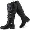 imageWomens Slouchy Knee High Boots Comfortable Wide Calf Platform Flat Tall Boot Stylish Round Toe Fall Winter Casual Boots for WomenBlack Pu 124