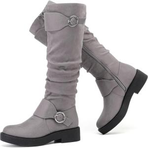 imageWomens Slouchy Knee High Boots Comfortable Wide Calf Platform Flat Tall Boot Stylish Round Toe Fall Winter Casual Boots for WomenGrey Mf 261