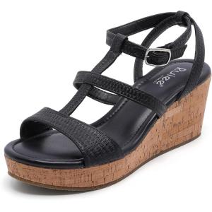 image:imageWide Width Wedge Sandals for Women Comfortable Ankle Strap Open Toe Summer Shoes Platform Wedge Dressy Women SandalsBlack 001