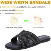 image:imageRuiee Wide Width Sandals for Women Fashion Slide Sandal Diamond Sparkly Bling Casual Dressy Flat Slides Comfort Bride Wedding Summer Slip on Wide Feet Womens SandalsBlack Pu 778