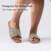 image:imageRuiee Wide Width Sandals for Women Fashion Slide Sandal Diamond Sparkly Bling Casual Dressy Flat Slides Comfort Bride Wedding Summer Slip on Wide Feet Womens SandalsGold Pu 778