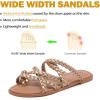 image:imageRuiee Wide Width Sandals for Women Summer Flip Flops Flat Slide Sandals Casual Braided Wide Feet Slides Comfort Slip on Thong Womens SandalGold Pu 780
