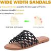 image:imageRuiee Wide Width Sandals for Women Summer Slide Sandal Casual Wide Feet Flat Slides Comfort Braided Slip on Sandals Beach Shoes for WomenBlack Pu 8008