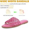 image:imageRuiee Wide Width Sandals for Women Summer Slide Sandal Casual Wide Feet Flat Slides Comfort Braided Slip on Sandals Beach Shoes for WomenPink Pu 774