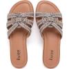 image:imageRuiee Wide Width Sandals for Women Fashion Slide Sandal Diamond Sparkly Bling Casual Dressy Flat Slides Comfort Bride Wedding Summer Slip on Wide Feet Womens SandalsTan Pu 776