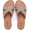 image:imageRuiee Wide Width Sandals for Women Fashion Slide Sandal Diamond Sparkly Bling Casual Dressy Flat Slides Comfort Bride Wedding Summer Slip on Wide Feet Womens SandalsTan Pu 778