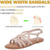 image:imageRuiee Wide Width Sandals for Women Summer Casual Braided Wide Feet Flat Slides Sandal Comfort Slip on Sandals Open Toe Beach Shoes for WomenNude Pu 8010