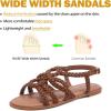 image:imageRuiee Wide Width Sandals for Women Summer Casual Braided Wide Feet Flat Slides Sandal Comfort Slip on Sandals Open Toe Beach Shoes for WomenTan Pu 8010