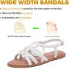 image:imageRuiee Wide Width Sandals for Women Summer Casual Braided Wide Feet Flat Slides Sandal Comfort Slip on Sandals Open Toe Beach Shoes for WomenWhite Pu 8010