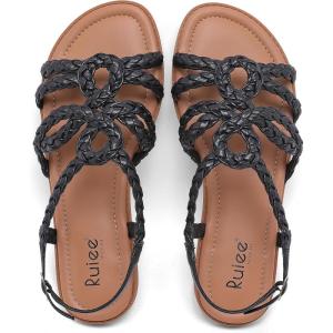 image:imageRuiee Wide Width Sandals for Women Summer Casual Braided Wide Feet Flat Slides Sandal Comfort Slip on Sandals Open Toe Beach Shoes for WomenBlack Pu 8010