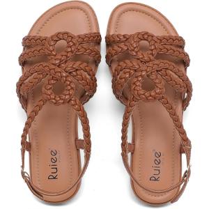 image:imageRuiee Wide Width Sandals for Women Summer Casual Braided Wide Feet Flat Slides Sandal Comfort Slip on Sandals Open Toe Beach Shoes for WomenTan Pu 8010