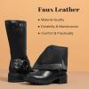 image:imageRuiee Mid Calf Boots for Women Flat Casual Round Toe Fashion Calf High Boot Buckle Dressy Fall and Winter Low Heeled Womens BootsBlack Mf 973