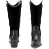 image:imageRuiee Mid Calf Boots for Women Flat Casual Round Toe Fashion Calf High Boot Buckle Dressy Fall and Winter Low Heeled Womens BootsBlack Mf 977