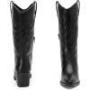 image:imageRuiee Mid Calf Boots for Women Flat Casual Round Toe Fashion Calf High Boot Buckle Dressy Fall and Winter Low Heeled Womens BootsBlack Pu 977