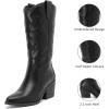 image:imageRuiee Mid Calf Boots for Women Flat Casual Round Toe Fashion Calf High Boot Buckle Dressy Fall and Winter Low Heeled Womens BootsBlack Pu 977