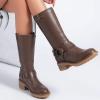 image:imageRuiee Mid Calf Boots for Women Flat Casual Round Toe Fashion Calf High Boot Buckle Dressy Fall and Winter Low Heeled Womens BootsBrown Mf 973
