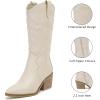 image:imageRuiee Mid Calf Boots for Women Flat Casual Round Toe Fashion Calf High Boot Buckle Dressy Fall and Winter Low Heeled Womens BootsWhite Pu 977