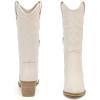 image:imageRuiee Mid Calf Boots for Women Flat Casual Round Toe Fashion Calf High Boot Buckle Dressy Fall and Winter Low Heeled Womens BootsWhite Pu 977