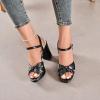 image:imageRuiee Womens Platform Heels Chunky Heeled Sandals Ankle Strappy Round Open Toe Dressy Shoes Wedding Party High Pump Heels for WomenBlack 086