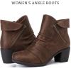 image:imageRuiee Ankle Boots for Women Chunky Heeled Booties Fashion Comfort Round Close Toe Low Mid Heel Winter Fall Ladies Short BootsBrown Bmf 303
