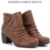 image:imageRuiee Ankle Boots for Women Chunky Heeled Booties Fashion Comfort Round Close Toe Low Mid Heel Winter Fall Ladies Short BootsBrown Pu 303