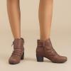 image:imageRuiee Ankle Boots for Women Chunky Heeled Booties Fashion Comfort Round Close Toe Low Mid Heel Winter Fall Ladies Short BootsBrown Pu 303