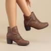 image:imageRuiee Ankle Boots for Women Chunky Heeled Booties Fashion Comfort Round Close Toe Low Mid Heel Winter Fall Ladies Short BootsBrown Pu 303