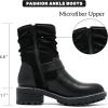 image:imageRuiee Ankle Boots for Women Combat Boots Low Heel Short Booties Round Toe Side Zipper Womens BootsBlack Bmf 303