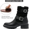 image:imageRuiee Ankle Boots for Women Combat Boots Low Heel Short Booties Round Toe Side Zipper Womens BootsBlack Bmf 303