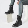 image:imageRuiee Ankle Boots for Women Combat Boots Low Heel Short Booties Round Toe Side Zipper Womens BootsBlack Pu 303