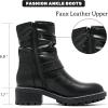 image:imageRuiee Ankle Boots for Women Combat Boots Low Heel Short Booties Round Toe Side Zipper Womens BootsBlack Pu 303
