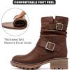 image:imageRuiee Ankle Boots for Women Combat Boots Low Heel Short Booties Round Toe Side Zipper Womens BootsBrown Bmf 303