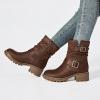 image:imageRuiee Ankle Boots for Women Combat Boots Low Heel Short Booties Round Toe Side Zipper Womens BootsBrown Bmf 303