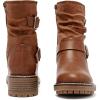 image:imageRuiee Ankle Boots for Women Combat Boots Low Heel Short Booties Round Toe Side Zipper Womens BootsBrown Pu 303