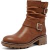 image:imageRuiee Ankle Boots for Women Combat Boots Low Heel Short Booties Round Toe Side Zipper Womens BootsBrown Pu 303