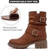 image:imageRuiee Ankle Boots for Women Combat Boots Low Heel Short Booties Round Toe Side Zipper Womens BootsBrown Pu 303