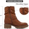 image:imageRuiee Ankle Boots for Women Combat Boots Low Heel Short Booties Round Toe Side Zipper Womens BootsBrown Pu 303