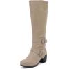 image:imageRuiee Knee High Boots for Women Chunky Heel Casual Comfort Pointed Toe Boot Womens Fashion Fall Winter KneeHigh BootsBeige Pu 304
