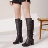 image:imageRuiee Knee High Boots for Women Chunky Heel Casual Comfort Pointed Toe Boot Womens Fashion Fall Winter KneeHigh BootsBrown Pu 303