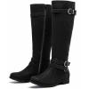 image:imageRuiee Knee High Boots for Women Classic Comfort Riding Combat Boot Round Toe Side Zipper Long Tall Fall Winter Womens BootsBlack Pu 305