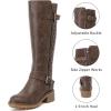 image:imageRuiee Knee High Boots for Women Classic Comfort Riding Combat Boot Round Toe Side Zipper Long Tall Fall Winter Womens BootsBrown Pu 267