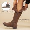 image:imageRuiee Knee High Boots for Women Classic Comfort Riding Combat Boot Round Toe Side Zipper Long Tall Fall Winter Womens BootsTan Pu 305