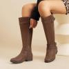 image:imageRuiee Knee High Boots for Women Classic Comfort Riding Combat Boot Round Toe Side Zipper Long Tall Fall Winter Womens BootsTan Pu 305