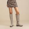 image:imageRuiee Knee High Boots for Women Comfort Low Heeled Tall Long Boot Round Toe Fall Winter Flat Riding Combat Womens BootsBeige Pu 005