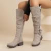 image:imageRuiee Knee High Boots for Women Comfort Low Heeled Tall Long Boot Round Toe Fall Winter Flat Riding Combat Womens BootsBeige Pu 005