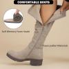 image:imageRuiee Knee High Boots for Women Comfort Low Heeled Tall Long Boot Round Toe Fall Winter Flat Riding Combat Womens BootsBeige Pu 005